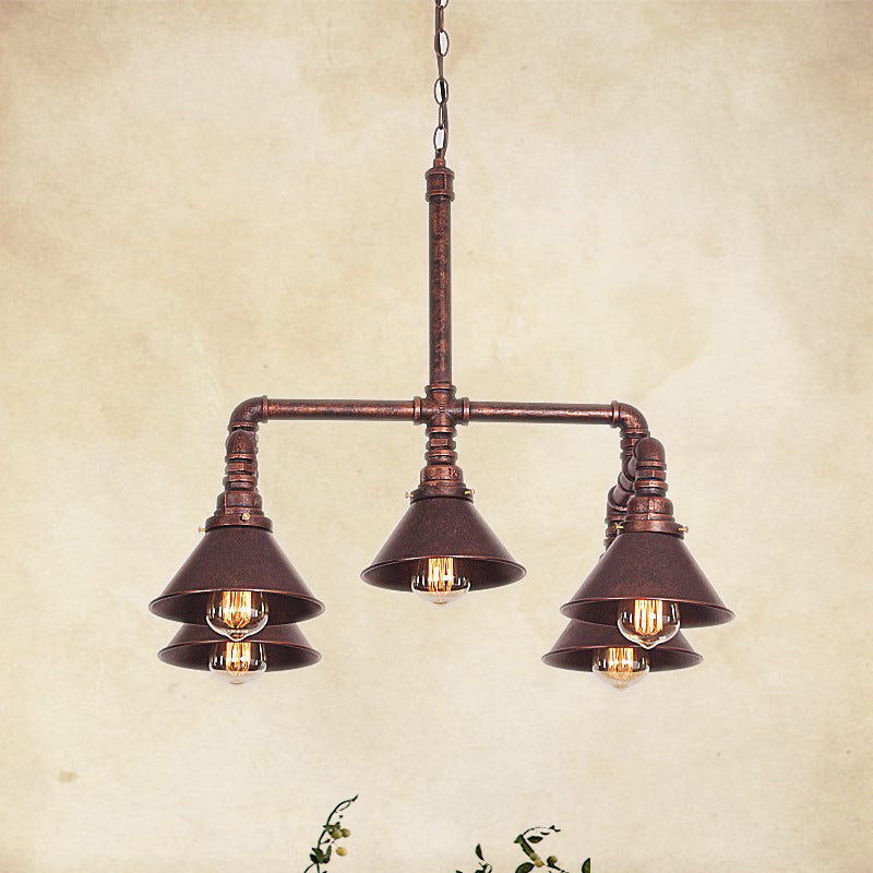 Clara - Farmhouse Metal Cone Pendant Chandelier 5 - Bulb Living Room Ceiling Hang Fixture In