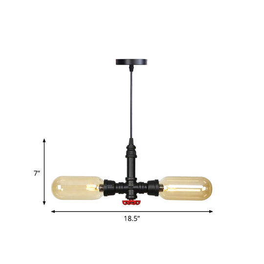 Stella - Amber Glass Black Suspension Light Pill Capsule 2 - Light Industrial Led