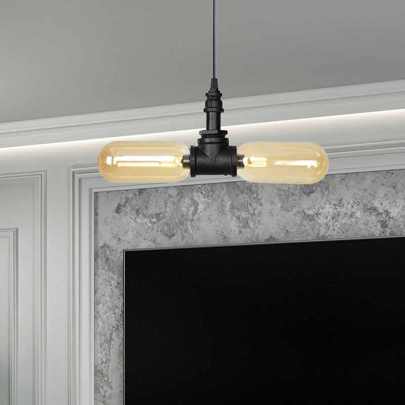Stella - Amber Glass Black Suspension Light Pill Capsule 2 - Light Industrial Led