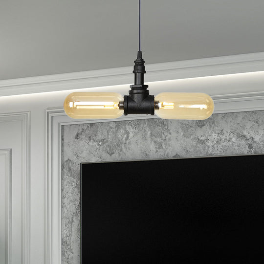 Stella - Amber Glass Black Suspension Light Pill Capsule 2 - Light Industrial Led