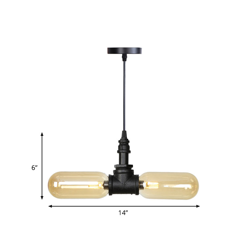 Stella - Amber Glass Black Suspension Light Pill Capsule 2 - Light Industrial Led