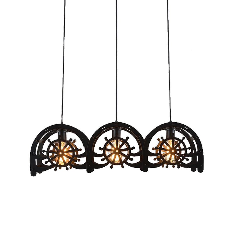 Madison - Black Metal Pendant Lamp Wheel Shade 2/3 - Light Vintage Chandelier Light Fixture For