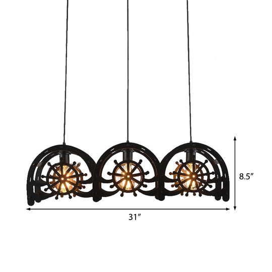Madison - Black Metal Pendant Lamp Wheel Shade 2/3 - Light Vintage Chandelier Light Fixture For