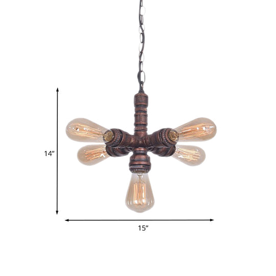 Roberta - Antiqued 5 - Bulb Metal Ceiling Chandelier Copper Finish Sputnik Pipe Living Room