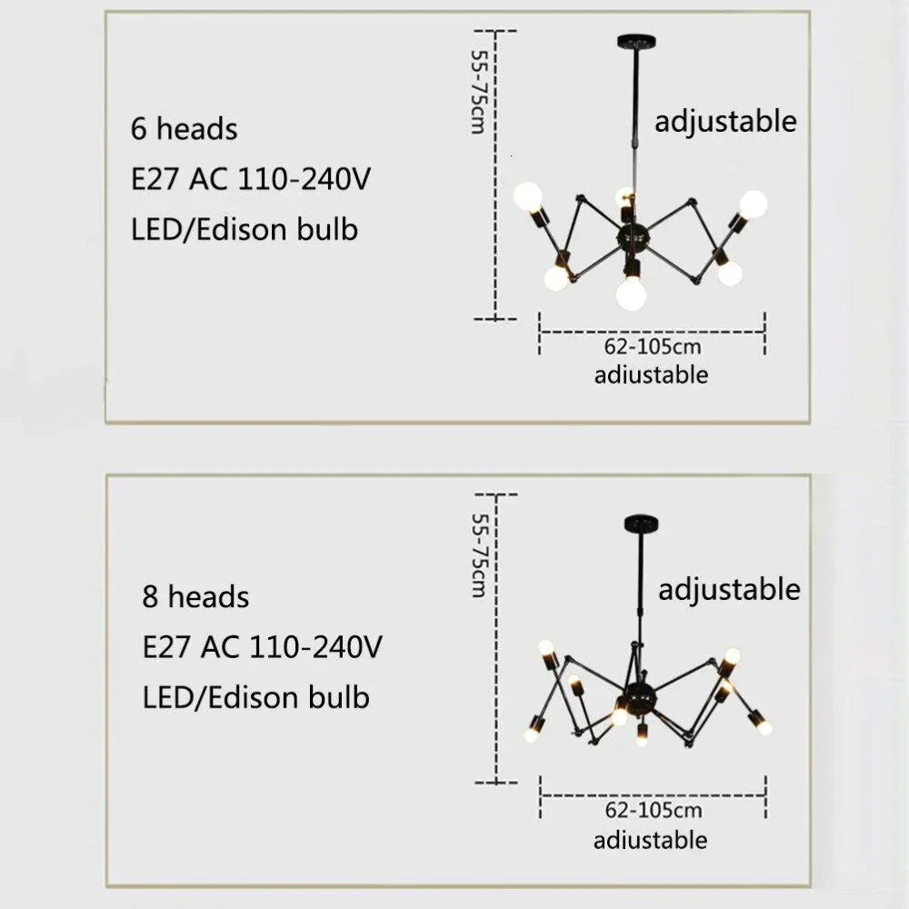 Art Deco Modern Spider Pendant Lights With 6/8/10/12 Heads Adjustable E27 Led For Restaurant Bar