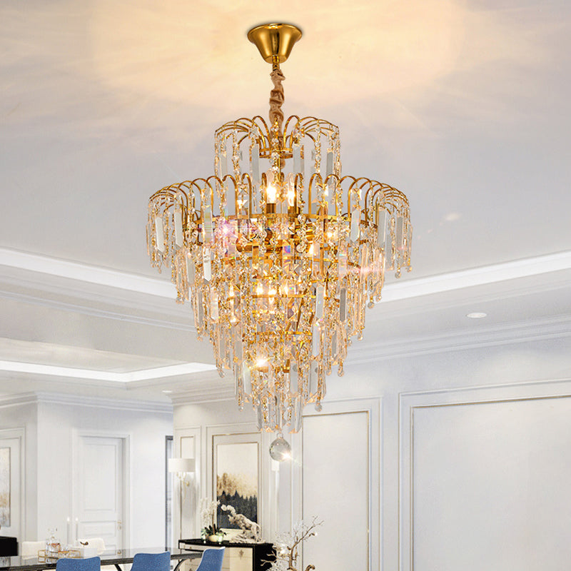 Modern Gold 4 - Light Tiered Crystal Hanging Chandelier Ceiling Light For Dining Room Pendant