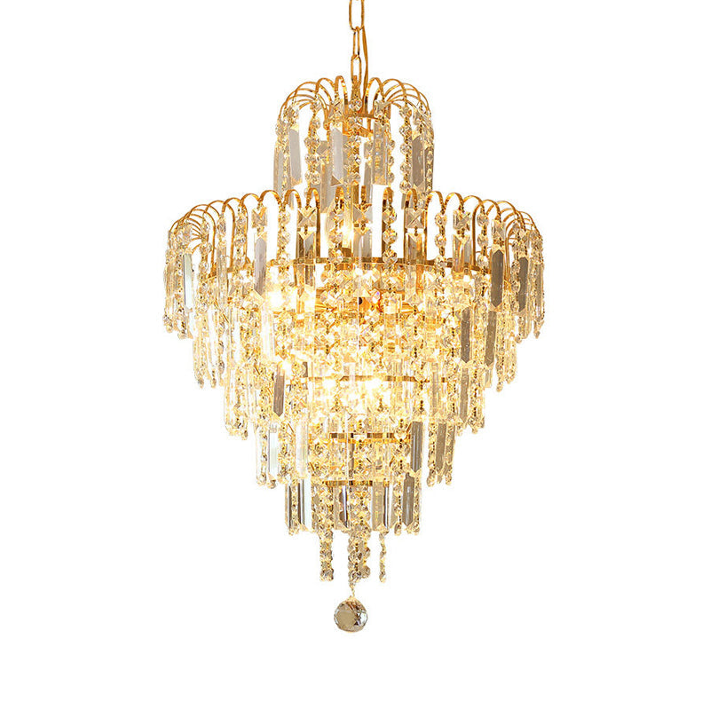 Modern Gold 4 - Light Tiered Crystal Hanging Chandelier Ceiling Light For Dining Room Pendant