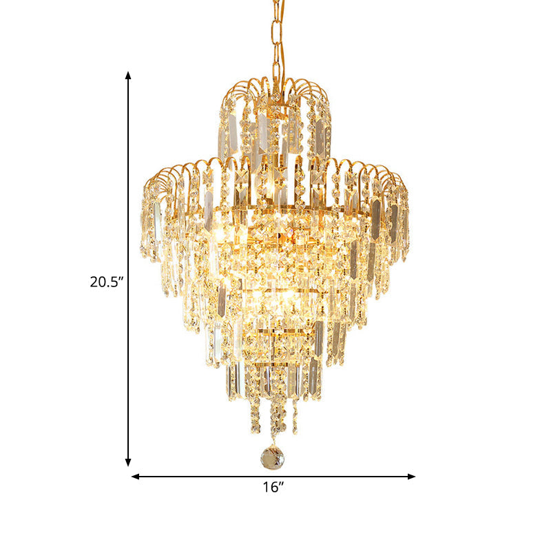 Modern Gold 4 - Light Tiered Crystal Hanging Chandelier Ceiling Light For Dining Room Pendant