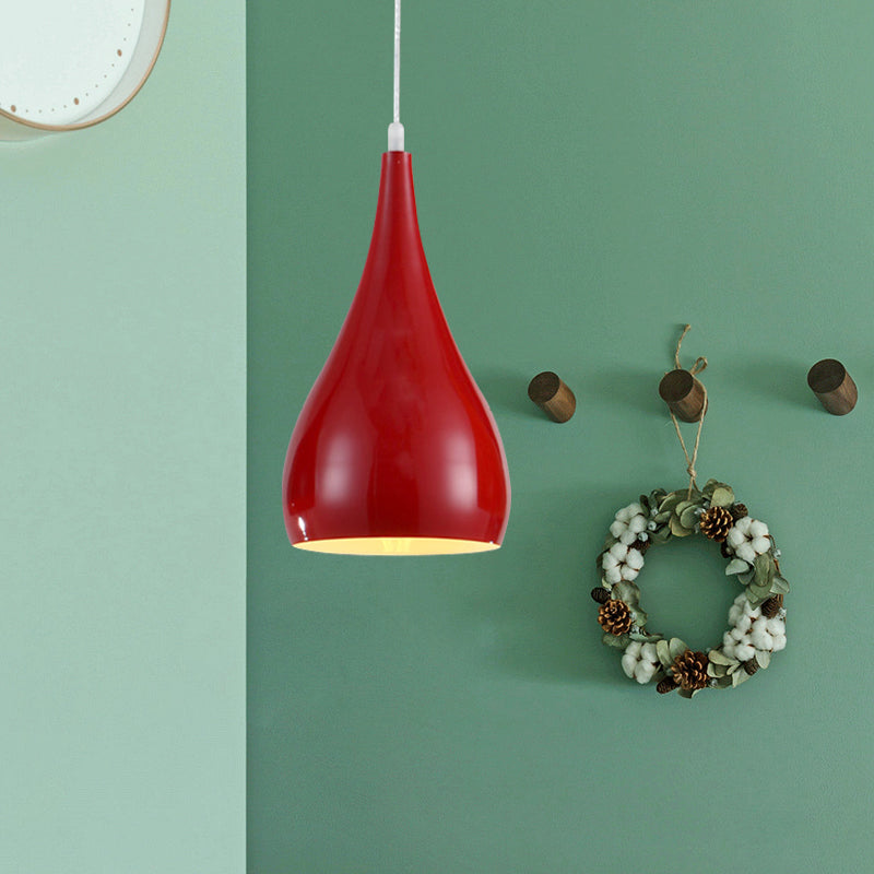 Simona - Modern 6.5/10 Wide Teardrop Pendant Lighting Metal 1 Light Black/White/Red Hanging