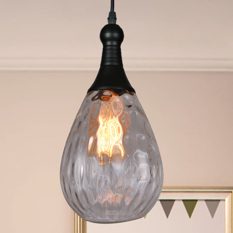 Daisy - Industrial Black/Brass Teardrop Ceiling Light Clear/Amber/Grey Water Glass 1 - Light