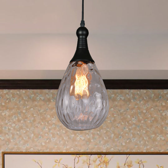 Daisy - Industrial Black/Brass Teardrop Ceiling Light Clear/Amber/Grey Water Glass 1 - Light