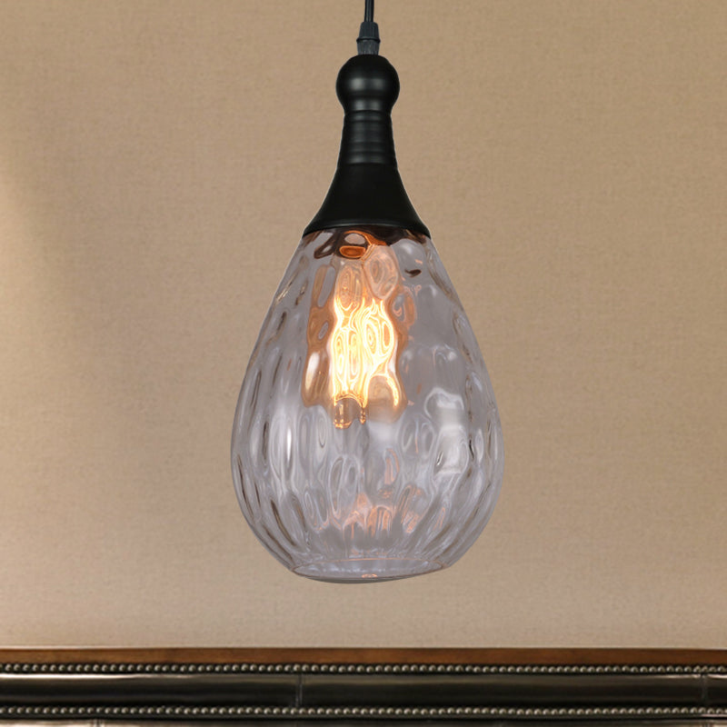 Daisy - Industrial Black/Brass Teardrop Ceiling Light Clear/Amber/Grey Water Glass 1 - Light