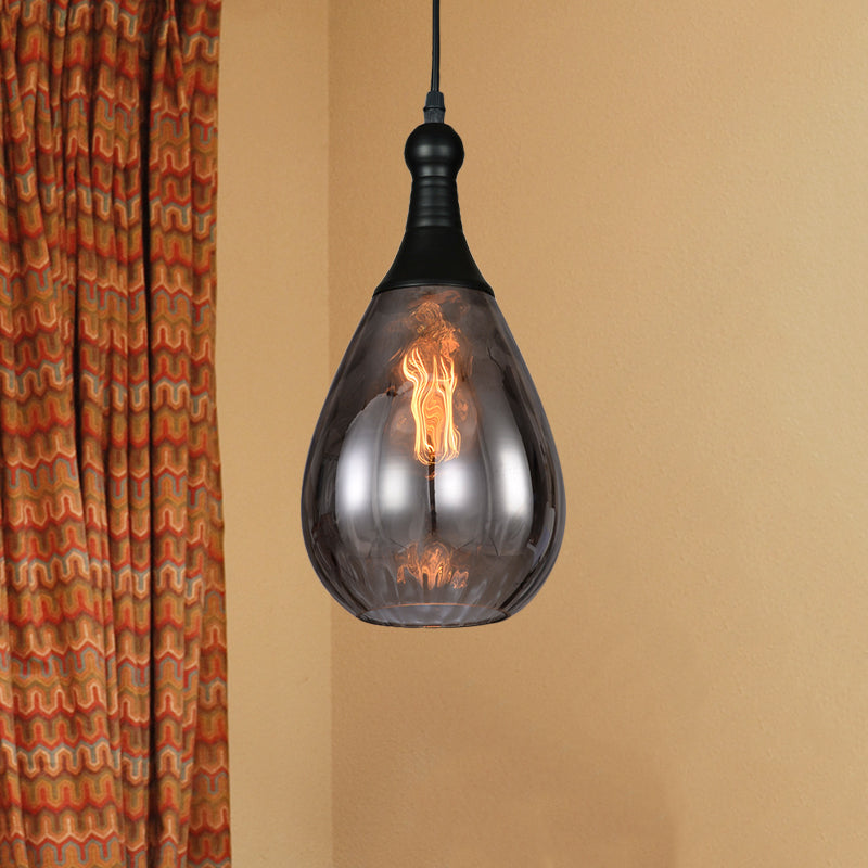 Daisy - Industrial Black/Brass Teardrop Ceiling Light Clear/Amber/Grey Water Glass 1 - Light