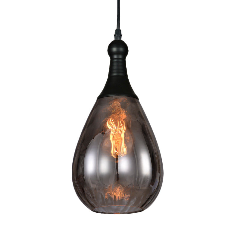 Daisy - Industrial Black/Brass Teardrop Ceiling Light Clear/Amber/Grey Water Glass 1 - Light