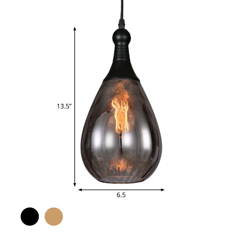 Daisy - Industrial Black/Brass Teardrop Ceiling Light Clear/Amber/Grey Water Glass 1 - Light