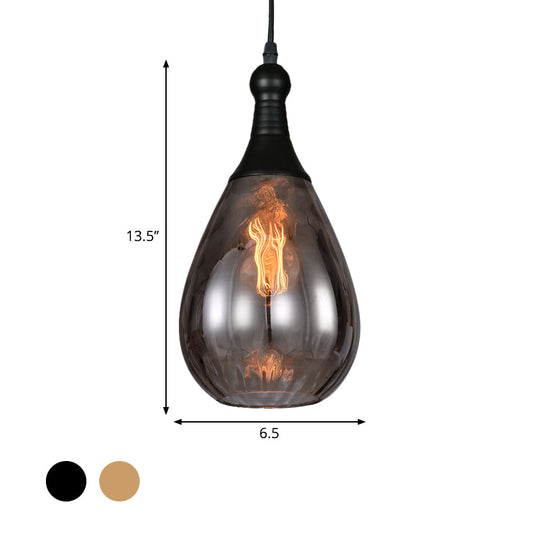 Daisy - Industrial Black/Brass Teardrop Ceiling Light Clear/Amber/Grey Water Glass 1 - Light