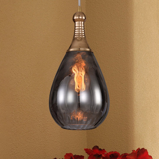 Daisy - Industrial Black/Brass Teardrop Ceiling Light Clear/Amber/Grey Water Glass 1 - Light