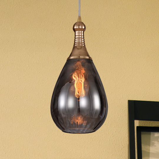 Daisy - Industrial Black/Brass Teardrop Ceiling Light Clear/Amber/Grey Water Glass 1 - Light