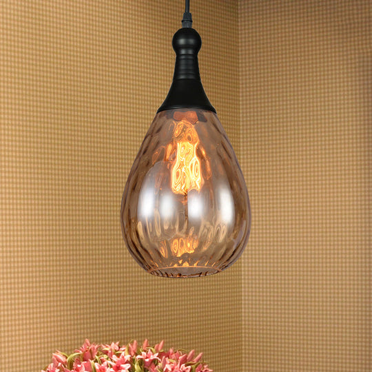 Daisy - Industrial Black/Brass Teardrop Ceiling Light Clear/Amber/Grey Water Glass 1 - Light
