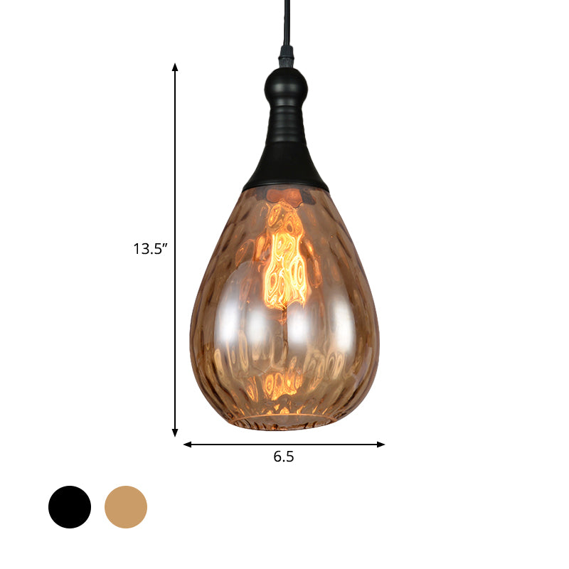 Daisy - Industrial Black/Brass Teardrop Ceiling Light Clear/Amber/Grey Water Glass 1 - Light
