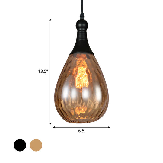 Daisy - Industrial Black/Brass Teardrop Ceiling Light Clear/Amber/Grey Water Glass 1 - Light