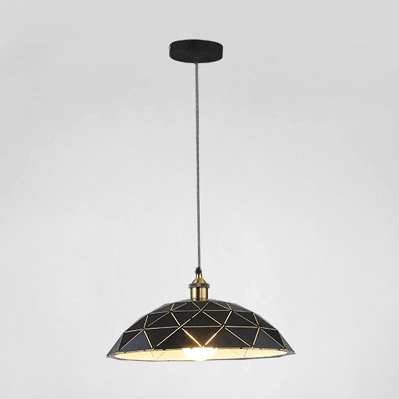 Aludra - Industrial 1 Light Dome Suspension Lamp Black/White Metal Pendant For Living Room