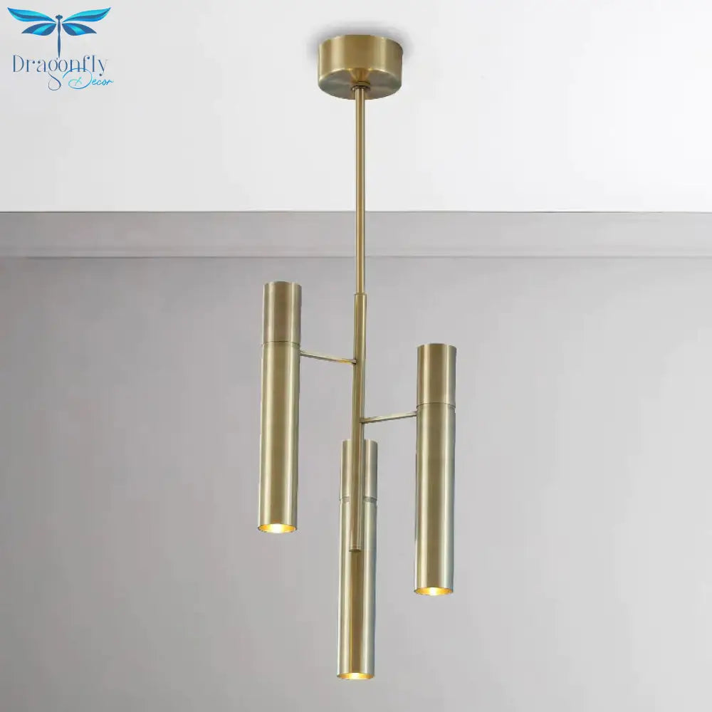 6/10 Heads Hallway Chandelier Lighting With Cylinder Metal Shade Modern Gold Hanging Lamp