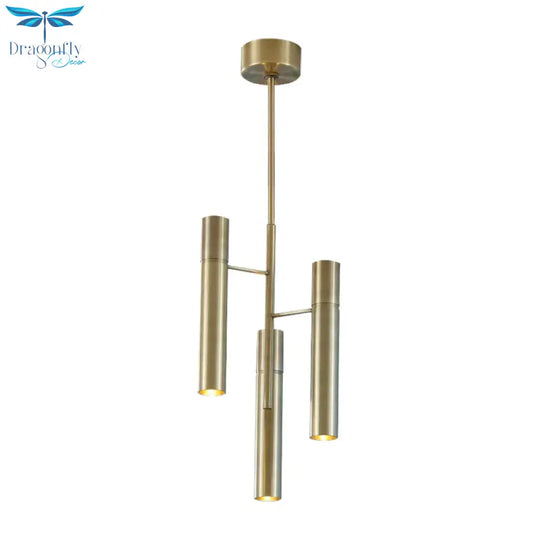 6/10 Heads Hallway Chandelier Lighting With Cylinder Metal Shade Modern Gold Hanging Lamp