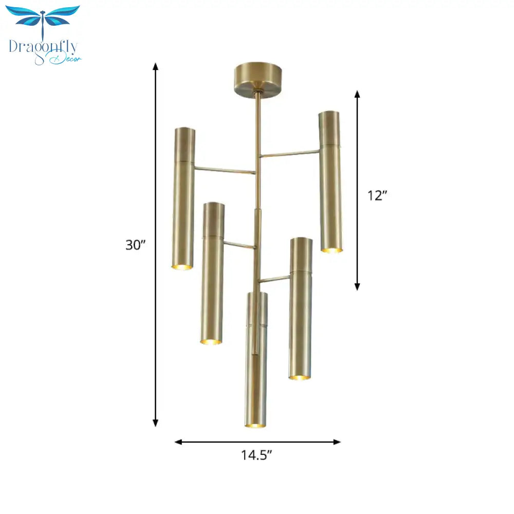 6/10 Heads Hallway Chandelier Lighting With Cylinder Metal Shade Modern Gold Hanging Lamp