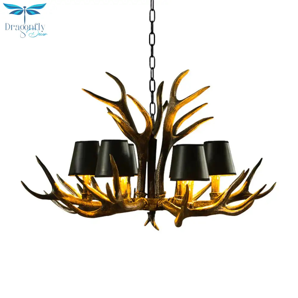 6/8/10 - Bulb Resin Suspension Light Rustic Black Tapered Living Room Chandelier Lighting With