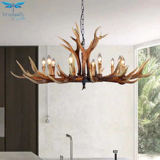6/8/10 Lights Resin Chandelier Lamp Farmhouse Brown Deer Antler Kitchen Down Lighting Pendant