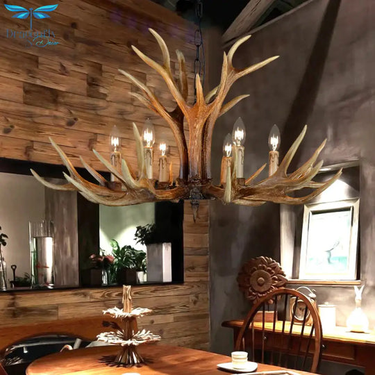 6/8/10 Lights Resin Chandelier Lamp Farmhouse Brown Deer Antler Kitchen Down Lighting Pendant