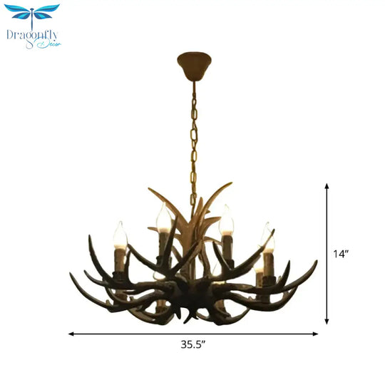 6/8/12 Bulbs Chandelier Lodge 1/2 - Layered Antler Resin Ceiling Suspension Lamp In Brown