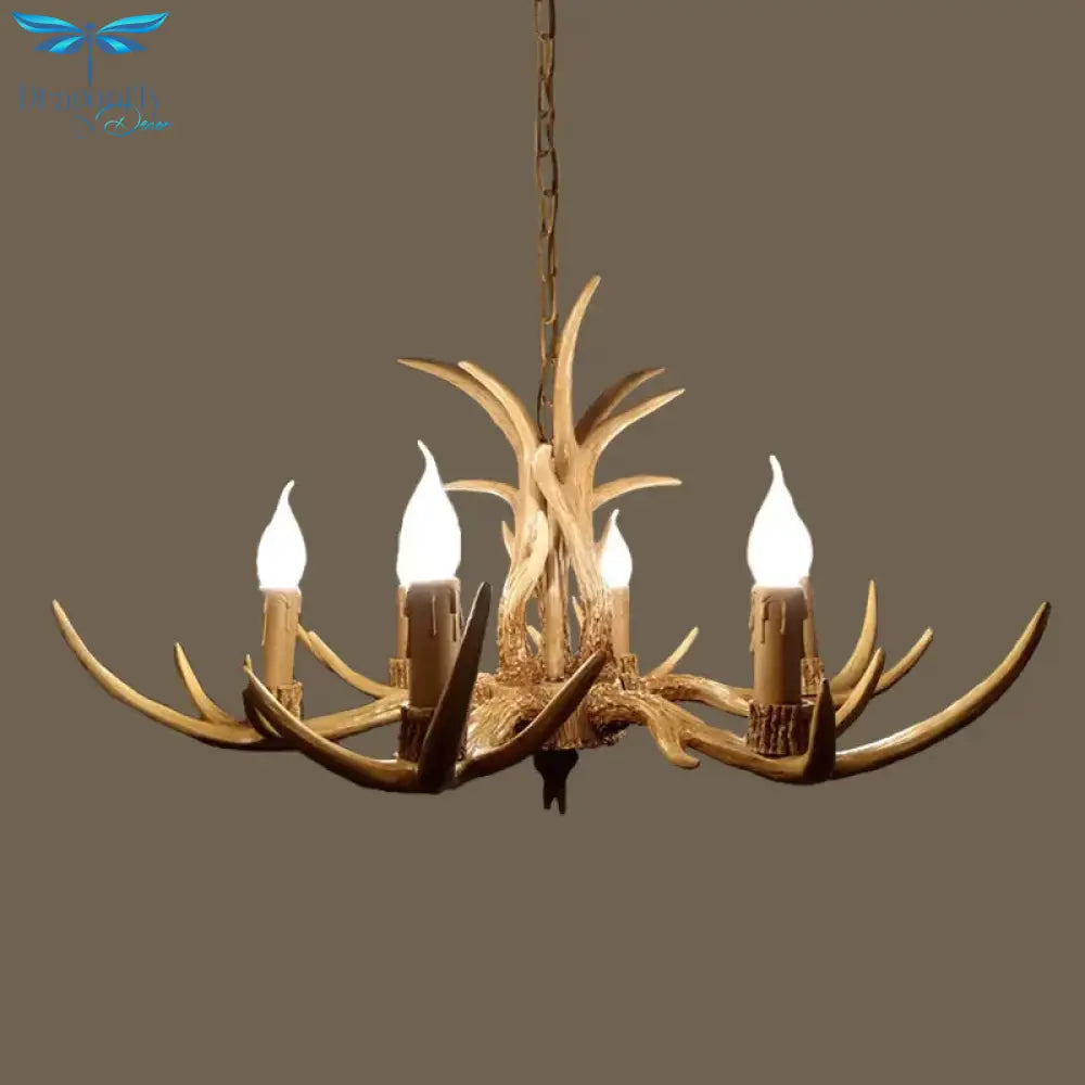 6/8/12 Bulbs Chandelier Lodge 1/2 - Layered Antler Resin Ceiling Suspension Lamp In Brown