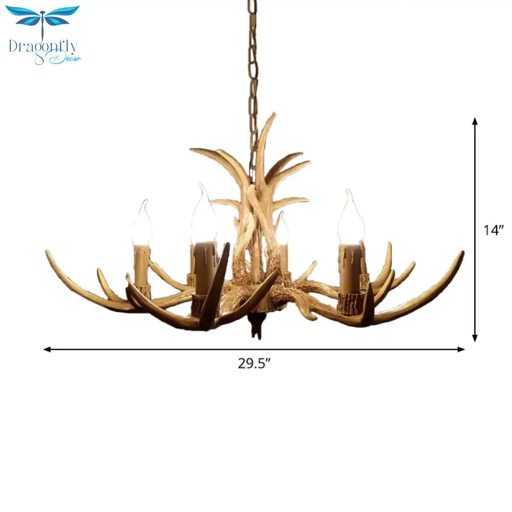 6/8/12 Bulbs Chandelier Lodge 1/2 - Layered Antler Resin Ceiling Suspension Lamp In Brown