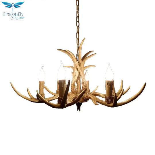 6/8/12 Bulbs Chandelier Lodge 1/2 - Layered Antler Resin Ceiling Suspension Lamp In Brown