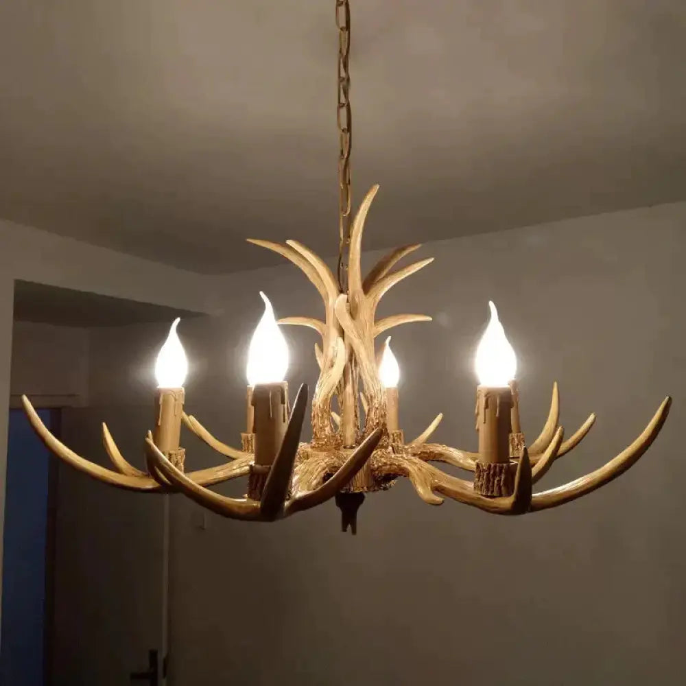 6/8/12 Bulbs Chandelier Lodge 1/2 - Layered Antler Resin Ceiling Suspension Lamp In Brown 6 /