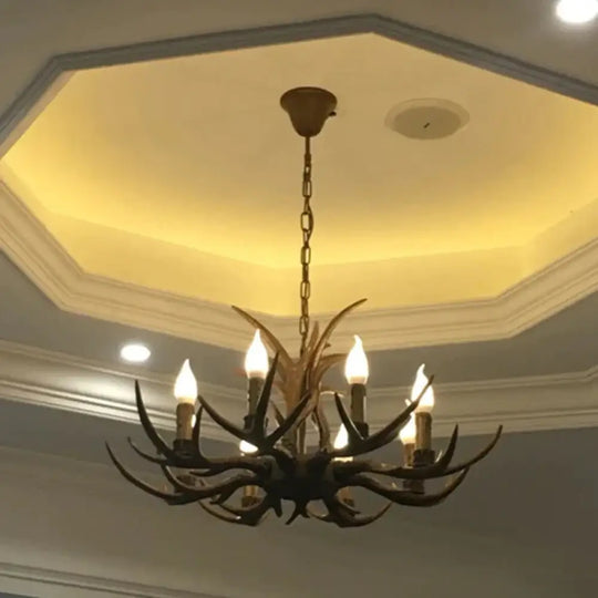 6/8/12 Bulbs Chandelier Lodge 1/2 - Layered Antler Resin Ceiling Suspension Lamp In Brown 8 /