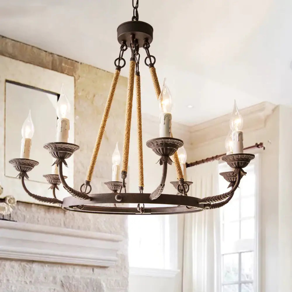 6/8/12 Lights Wagon Wheel Chandelier Lighting Classic Rust Metal Pendant Light Fixture For Dining