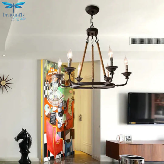 6/8/12 Lights Wagon Wheel Chandelier Lighting Classic Rust Metal Pendant Light Fixture For Dining