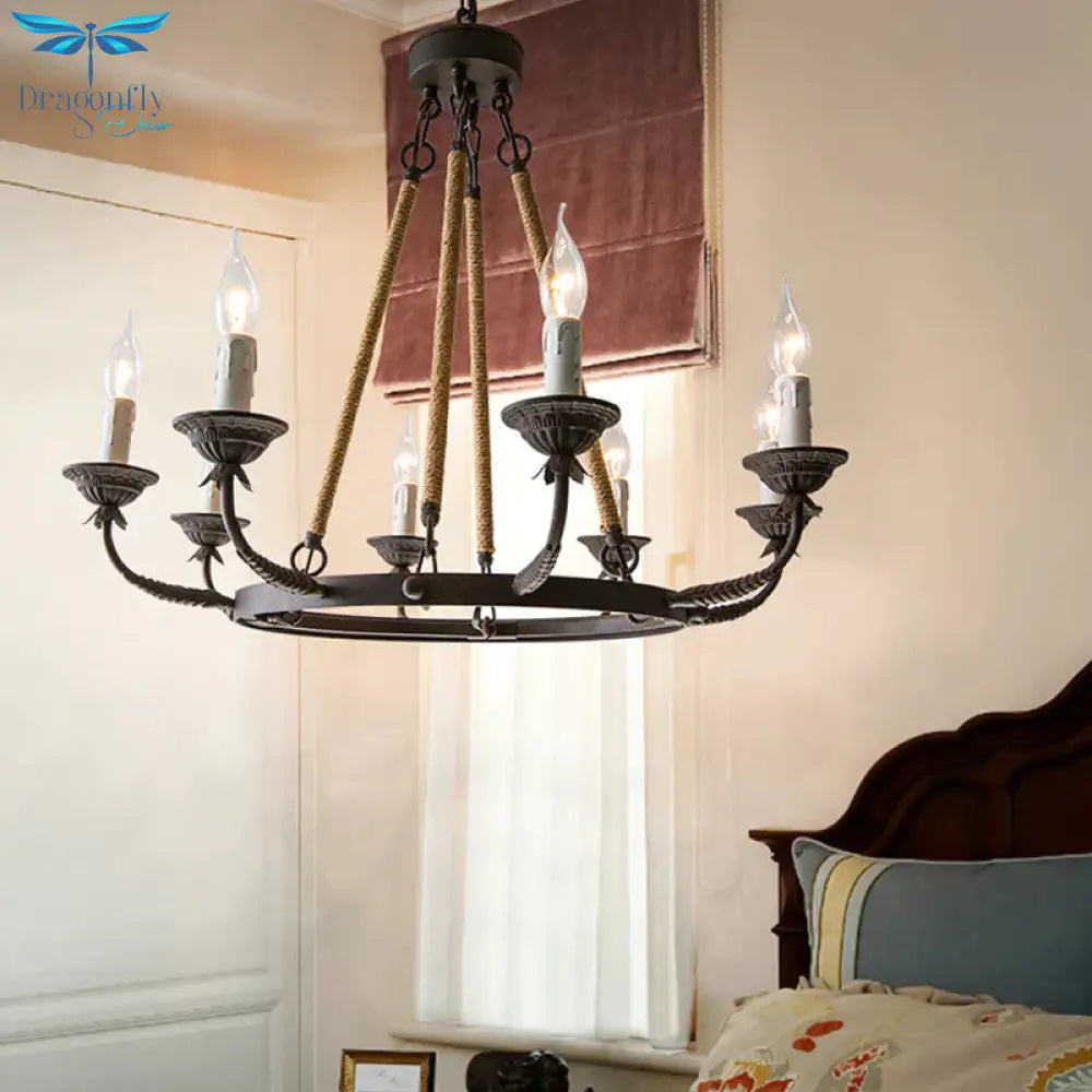 6/8/12 Lights Wagon Wheel Chandelier Lighting Classic Rust Metal Pendant Light Fixture For Dining