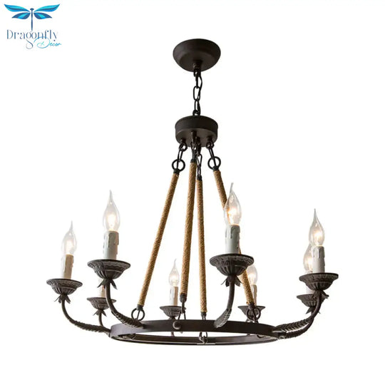 6/8/12 Lights Wagon Wheel Chandelier Lighting Classic Rust Metal Pendant Light Fixture For Dining