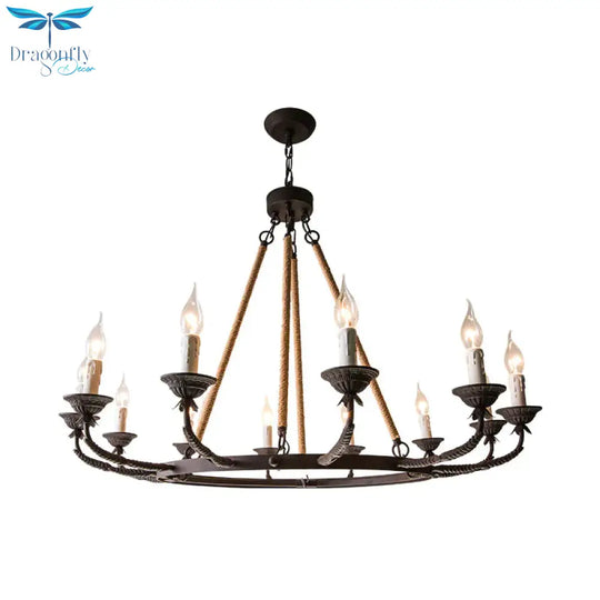6/8/12 Lights Wagon Wheel Chandelier Lighting Classic Rust Metal Pendant Light Fixture For Dining