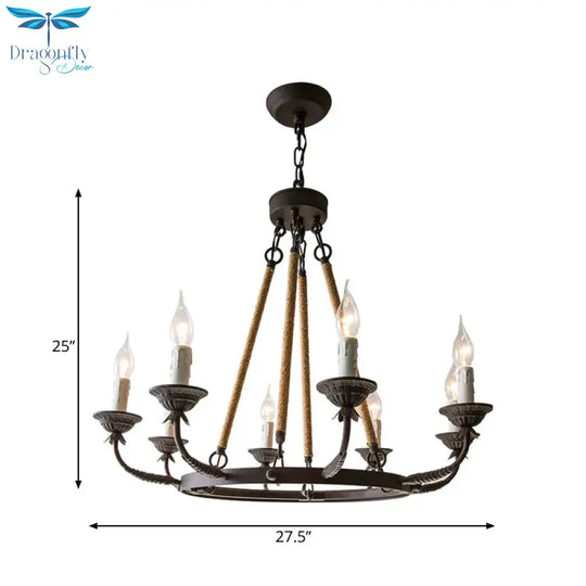 6/8/12 Lights Wagon Wheel Chandelier Lighting Classic Rust Metal Pendant Light Fixture For Dining
