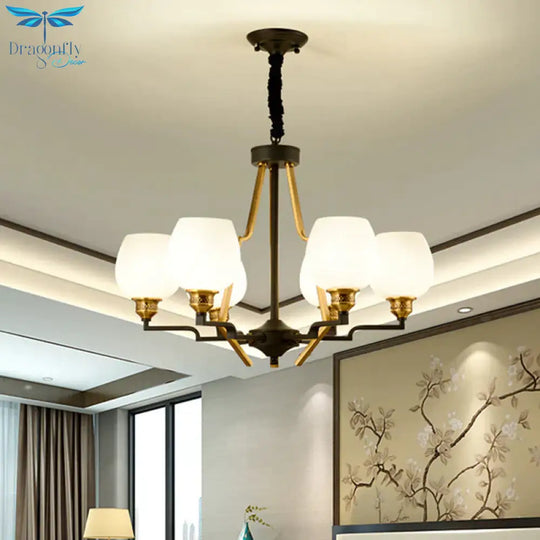 6/8/15 Lights Frosted Glass Pendant Chandelier Traditional Brass Cup Living Room Hanging Ceiling