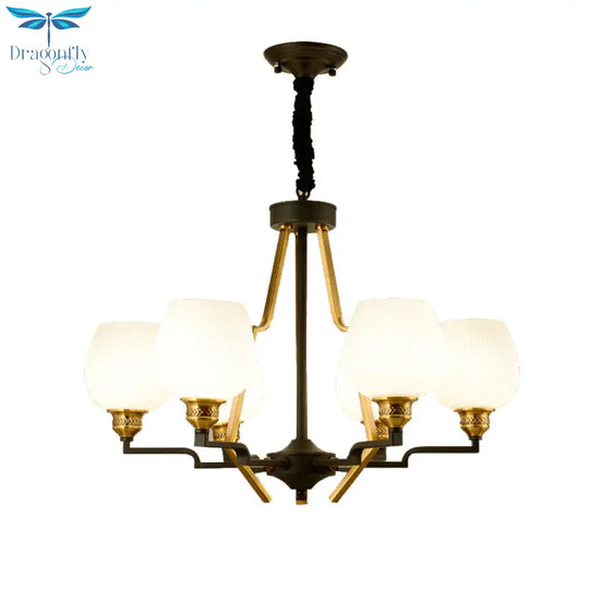6/8/15 Lights Frosted Glass Pendant Chandelier Traditional Brass Cup Living Room Hanging Ceiling
