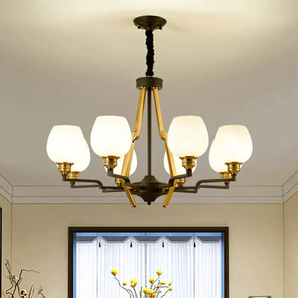 6/8/15 Lights Frosted Glass Pendant Chandelier Traditional Brass Cup Living Room Hanging Ceiling