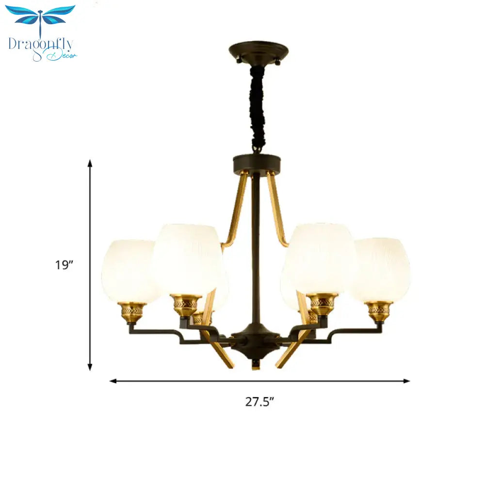 6/8/15 Lights Frosted Glass Pendant Chandelier Traditional Brass Cup Living Room Hanging Ceiling