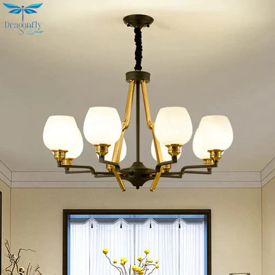 6/8/15 Lights Frosted Glass Pendant Chandelier Traditional Brass Cup Living Room Hanging Ceiling