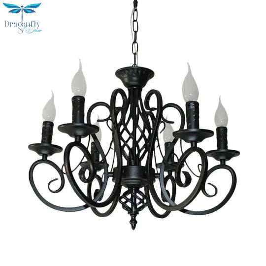 6/8 - Bulb Ceiling Chandelier Minimalism Candle Style Metallic Hanging Light Kit With Swirled Arm